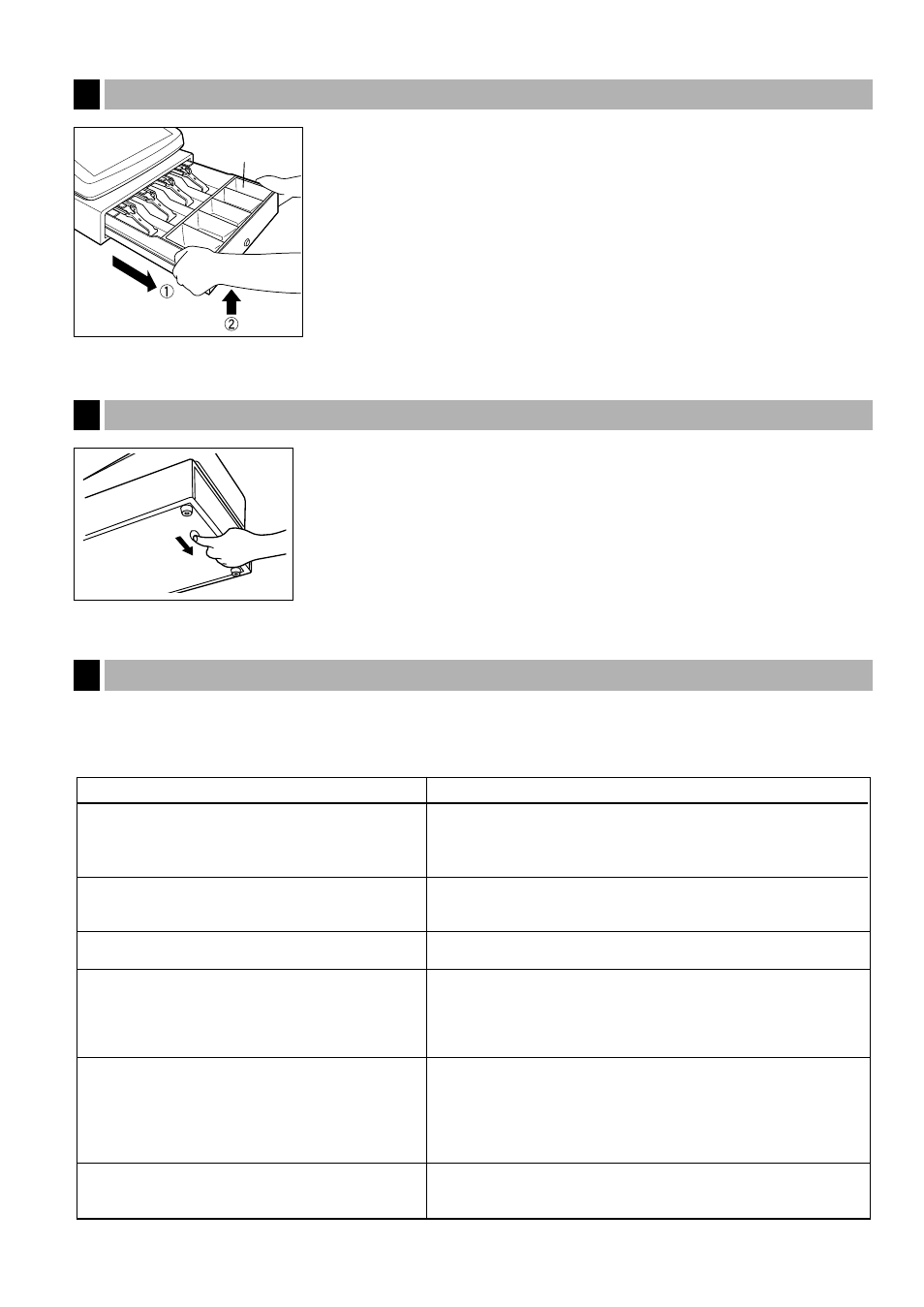 8 extracción del cajón, 9 abertura manual del cajón, 10 antes de solicitar el servicio de un técnico | 8 extracción del cajón 9 abertura manual del cajón, Antes de solicitar el servicio de un técnico, Abertura manual del cajón, Extracción del cajón | Sharp ELECTRONIC CASH REGISTER XE-A201 User Manual | Page 104 / 105