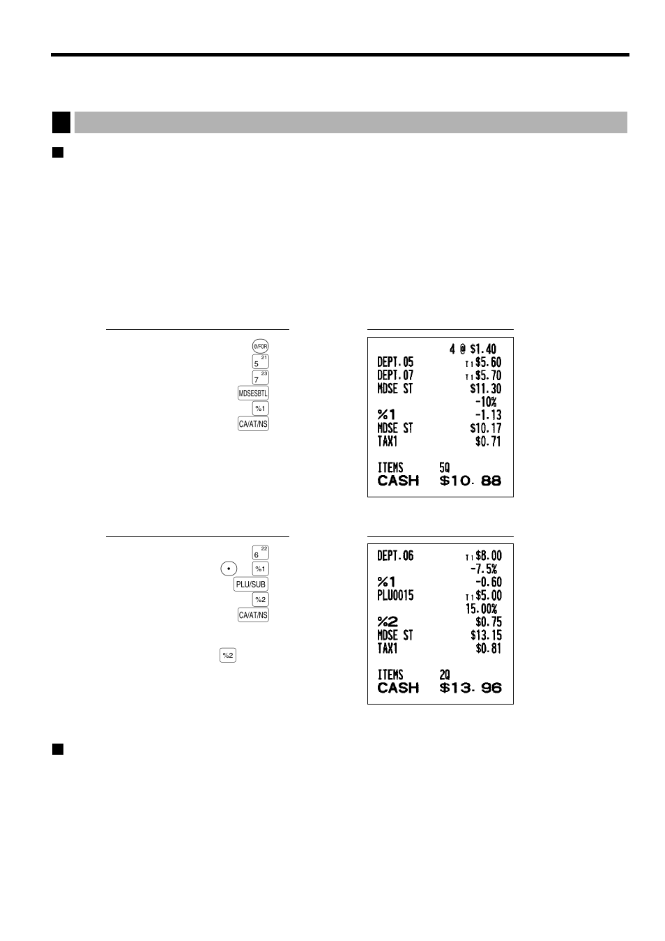 Optional features, 1 auxiliary entries, Discount and premium entries using the percent key | P& a | Sharp ELECTRONIC CASH REGISTER XE-A201 User Manual | Page 23 / 105