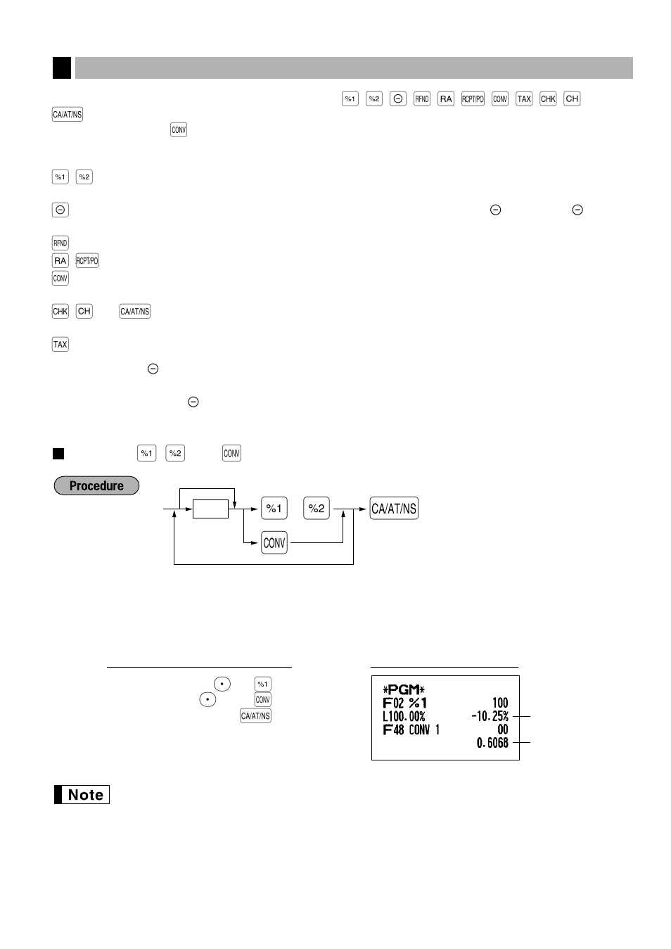 3 miscellaneous key programming, Rate for [%1], [%2] and [conv, Rate for | Sharp ELECTRONIC CASH REGISTER XE-A201 User Manual | Page 37 / 105