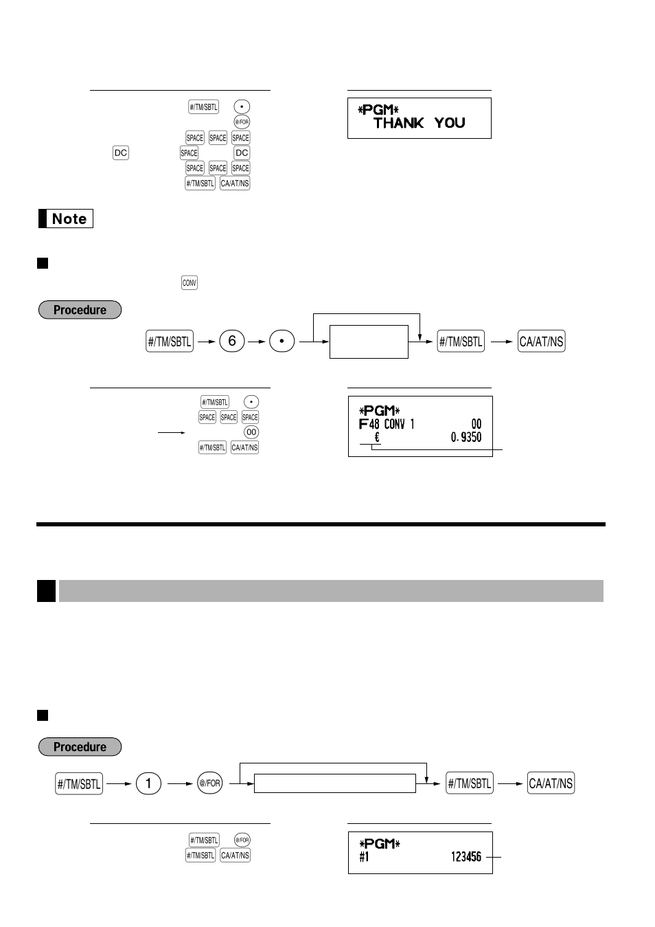 Foreign currency symbol, Advanced programming, Register number | Sp 6, 1s @ s a | Sharp ELECTRONIC CASH REGISTER XE-A201 User Manual | Page 46 / 105