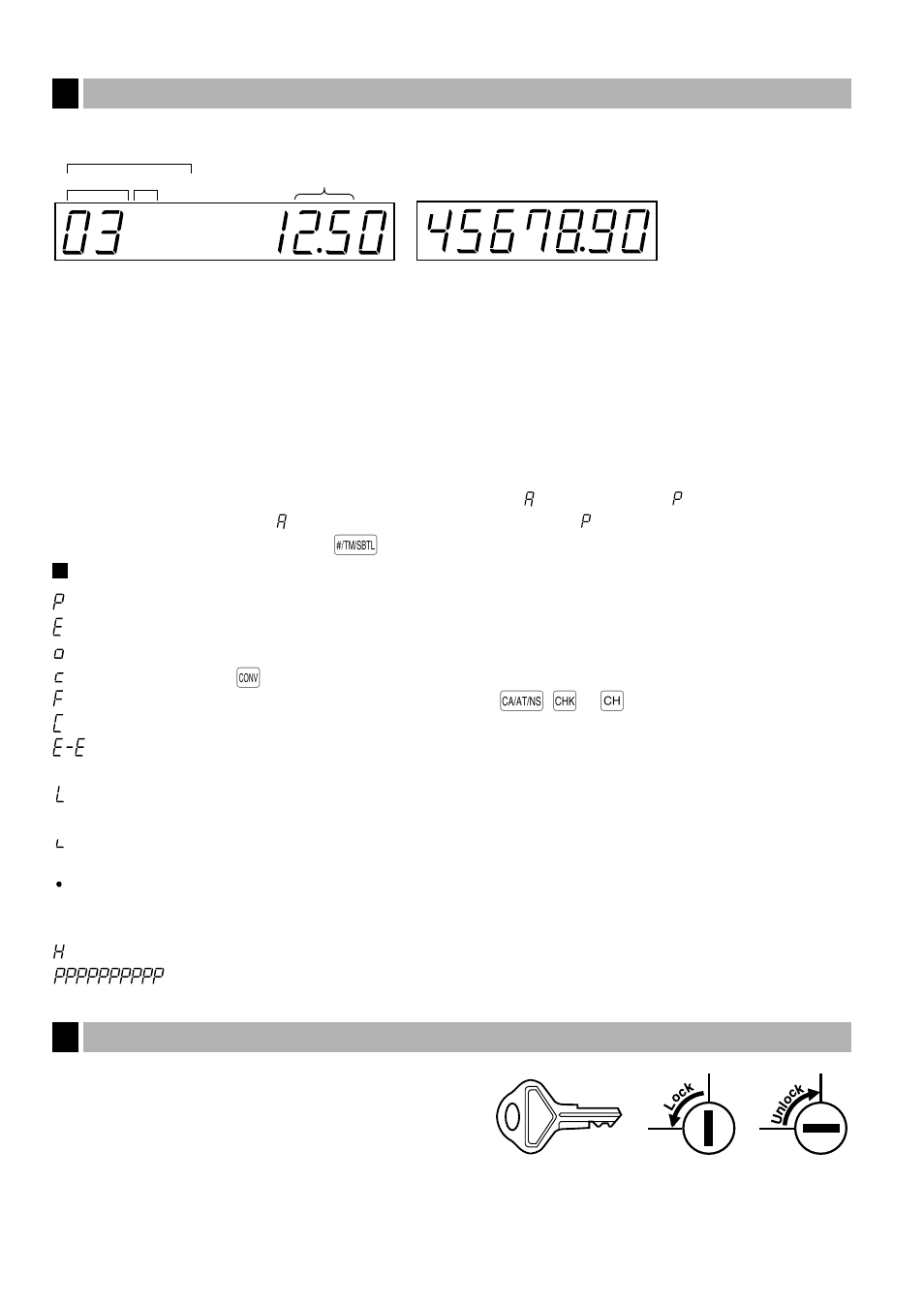 5 displays, Machine state symbols, 6 drawer lock key | 5 displays 6 drawer lock key, Drawer lock key, Displays | Sharp ELECTRONIC CASH REGISTER XE-A201 User Manual | Page 8 / 105