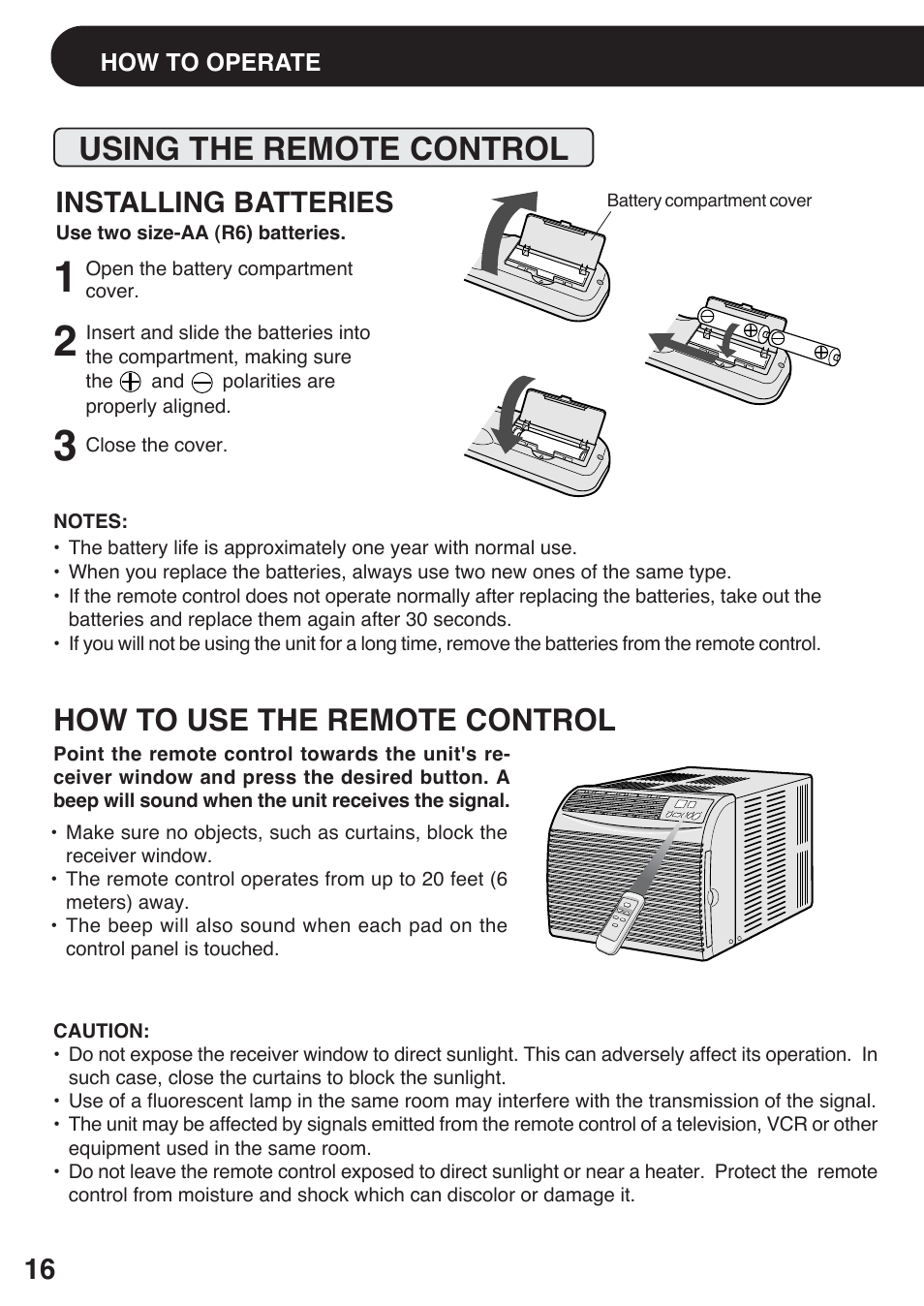 Using the remote control, How to use the remote control, Installing batteries | Sharp AF-S120EX User Manual | Page 16 / 20