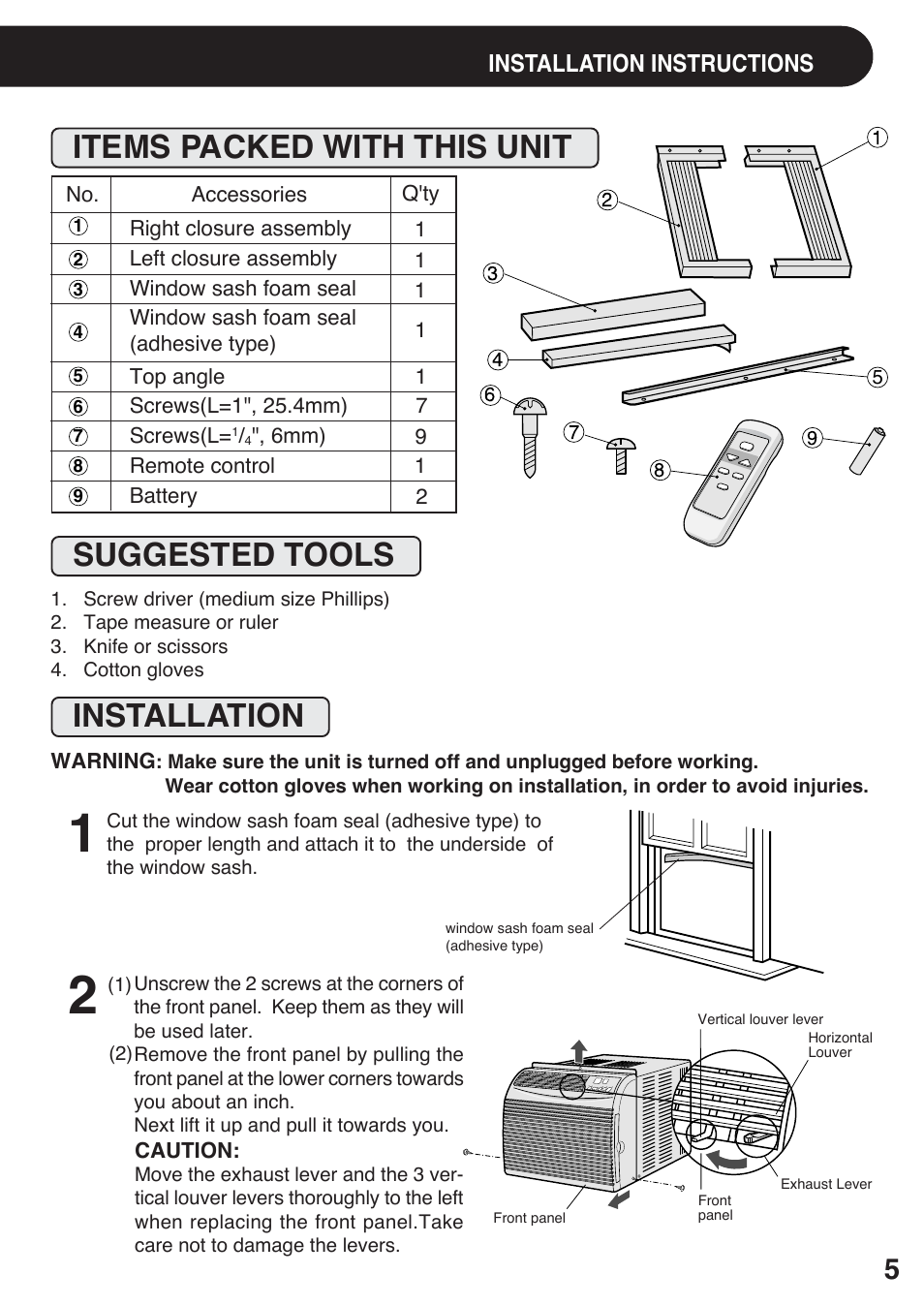 Suggested tools, Installation | Sharp AF-S120EX User Manual | Page 5 / 20