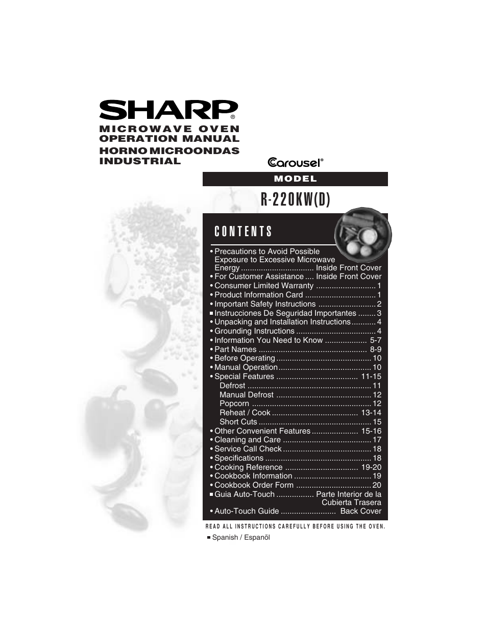 Sharp R-220KW(D) User Manual | 24 pages