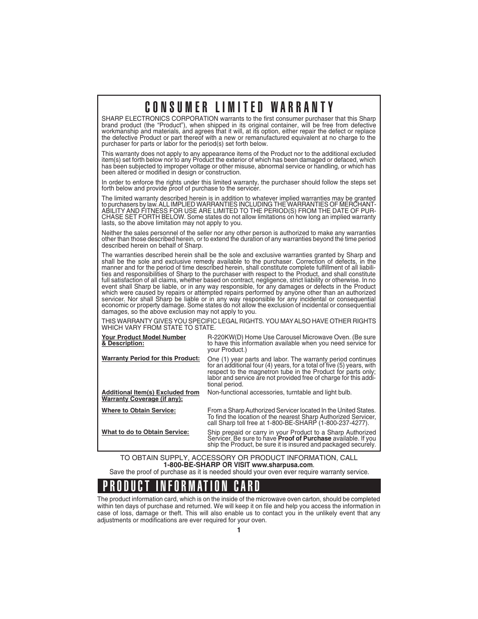Sharp R-220KW(D) User Manual | Page 3 / 24
