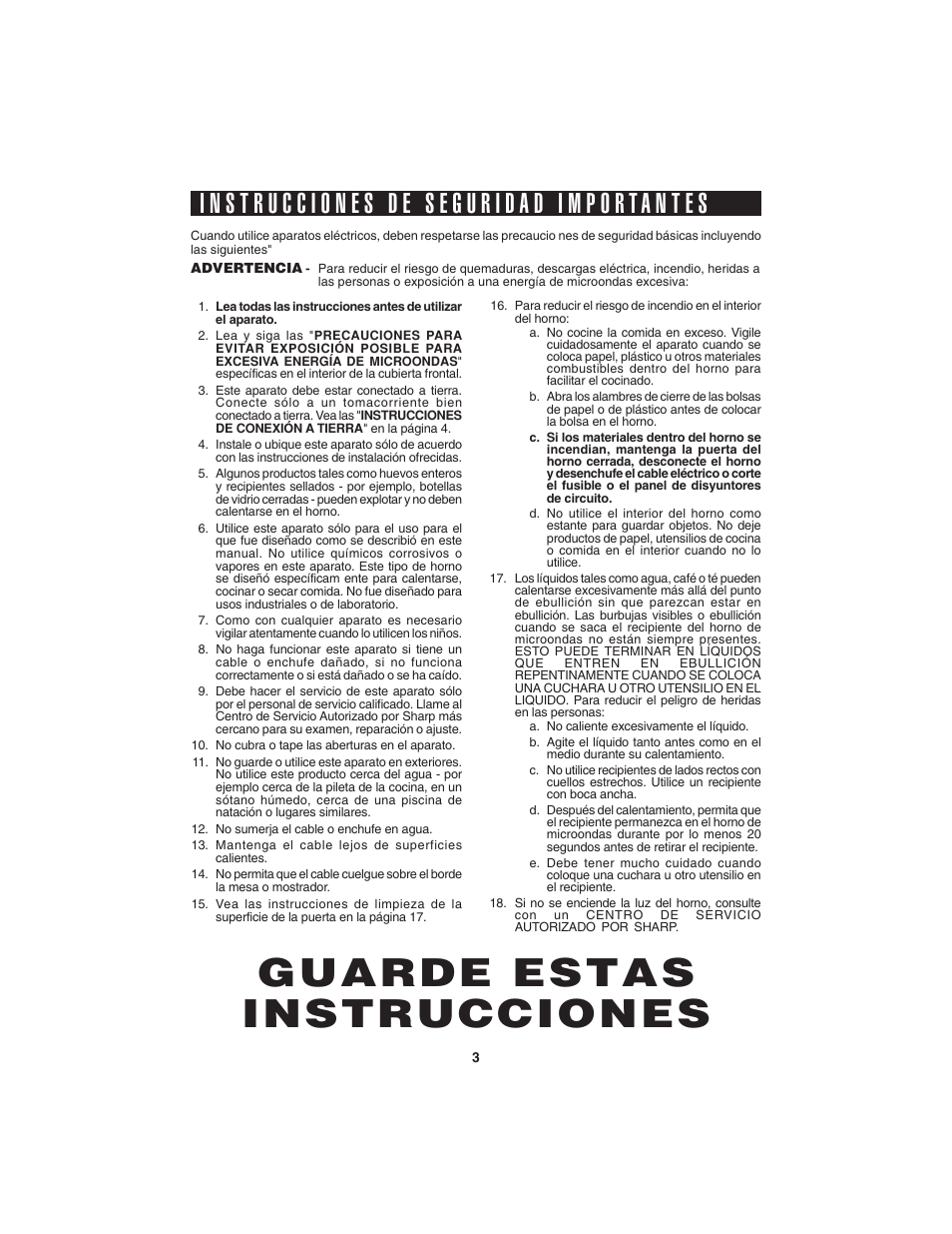 Guarde estas instrucciones | Sharp R-220KW(D) User Manual | Page 5 / 24