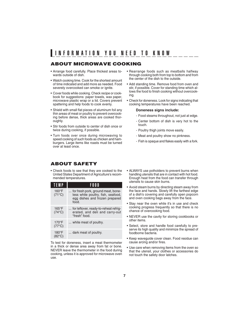 About microwave cooking, About safety | Sharp R-220KW(D) User Manual | Page 9 / 24