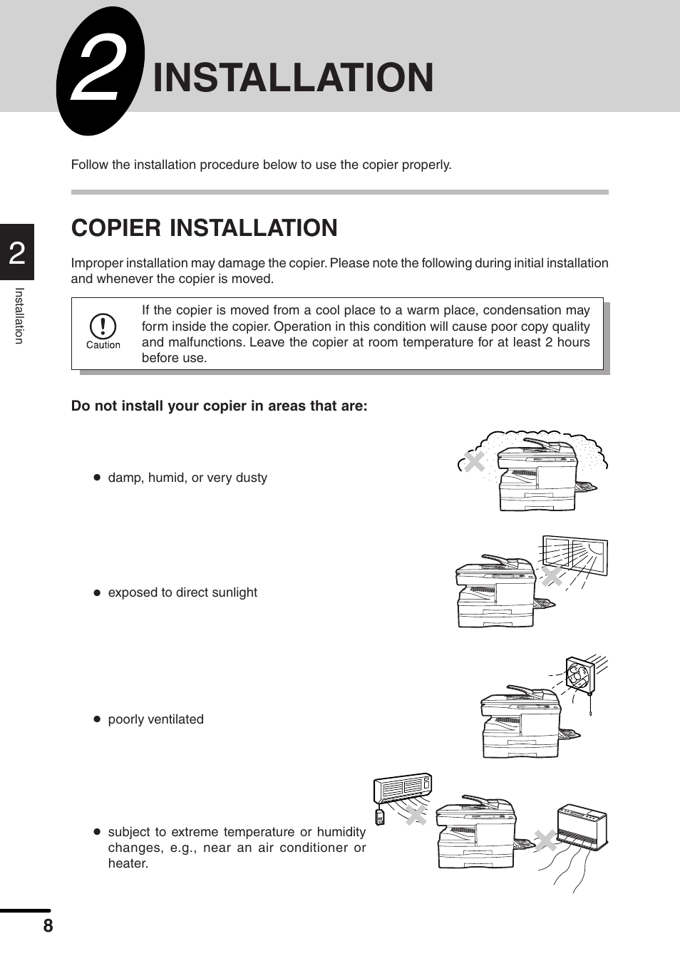 Installation, Copier installation | Sharp AL-1551 User Manual | Page 10 / 54