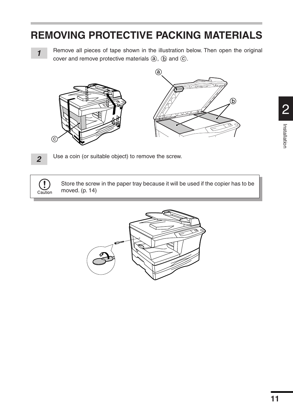 Removing protective packing materials | Sharp AL-1551 User Manual | Page 13 / 54