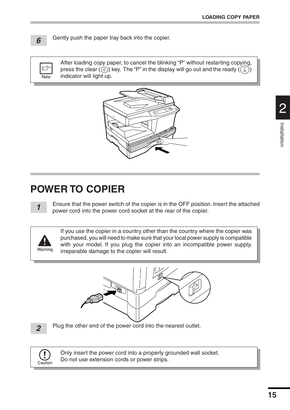 Power to copier | Sharp AL-1551 User Manual | Page 17 / 54