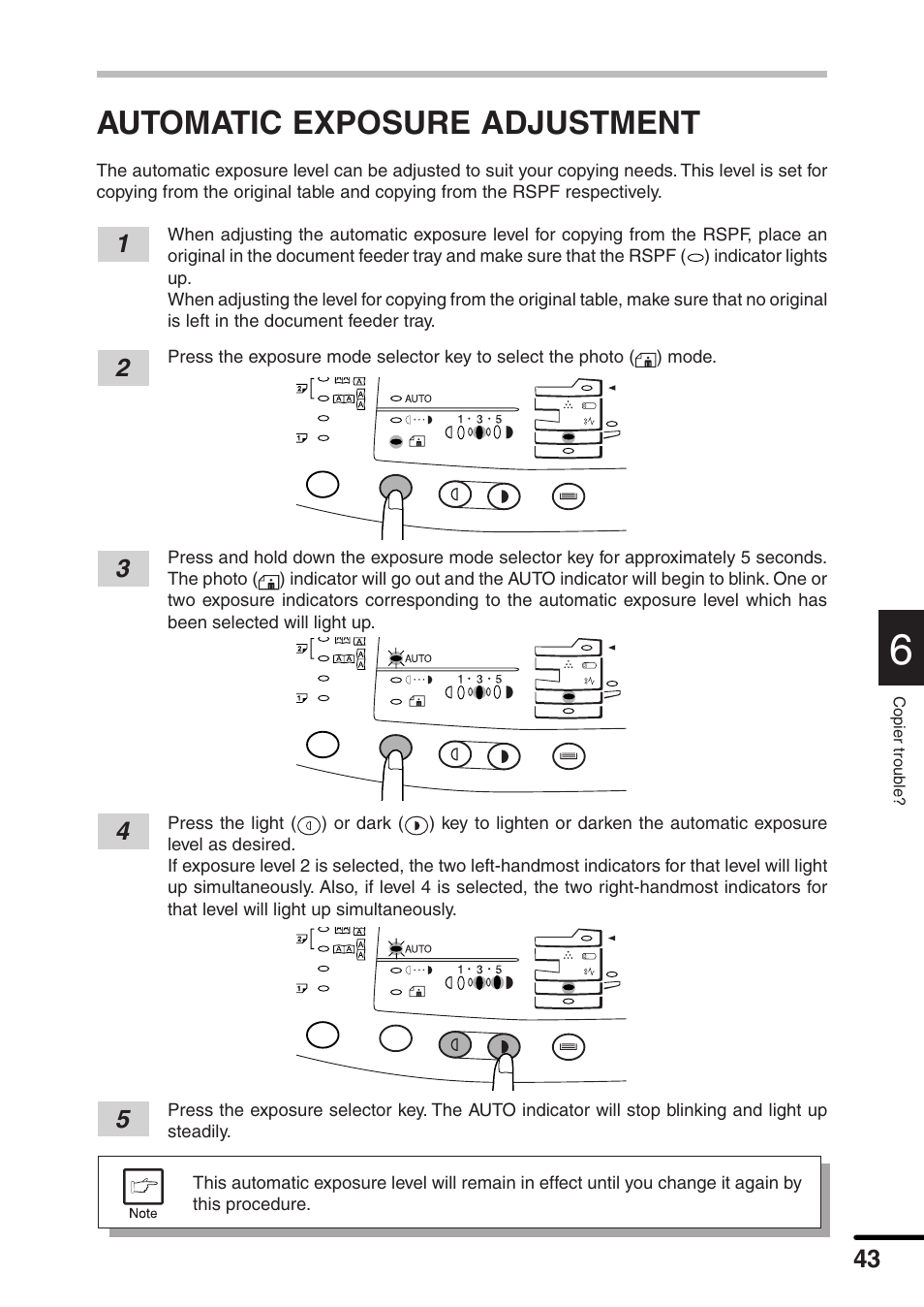 Automatic exposure adjustment | Sharp AL-1551 User Manual | Page 45 / 54