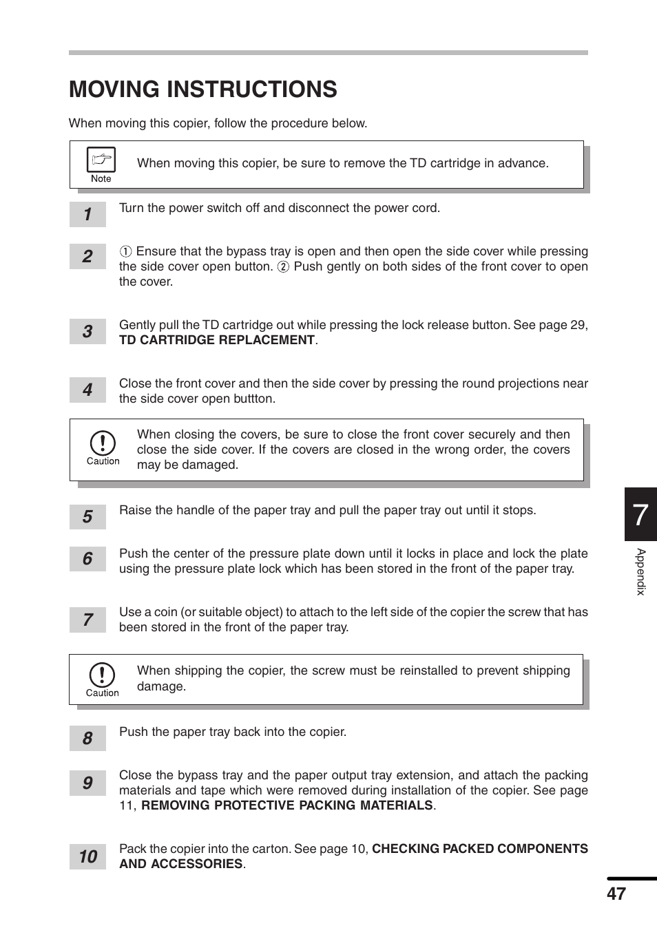 Moving instructions | Sharp AL-1551 User Manual | Page 49 / 54