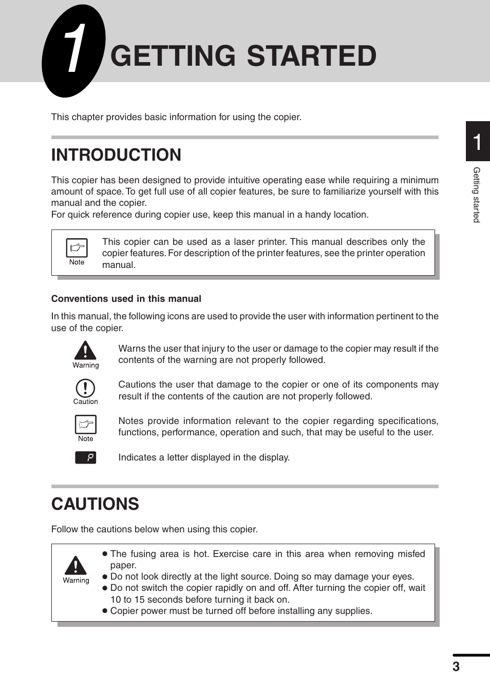 Getting started, Introduction, Cautions | Sharp AL-1551 User Manual | Page 5 / 54