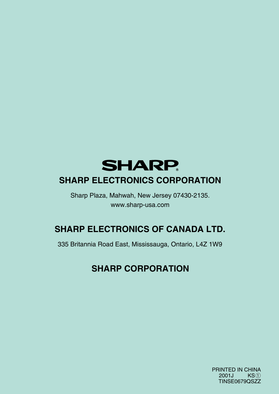 Sharp electronics corporation, Sharp electronics of canada ltd, Sharp corporation | Sharp AL-1551 User Manual | Page 54 / 54