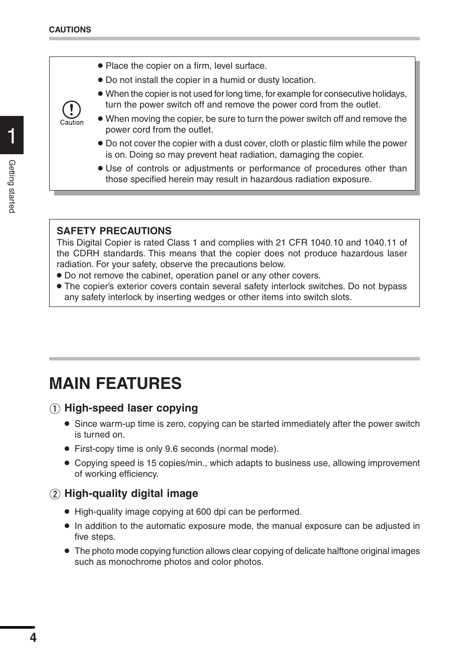 Main features, High-speed laser copying, High-quality digital image | Sharp AL-1551 User Manual | Page 6 / 54