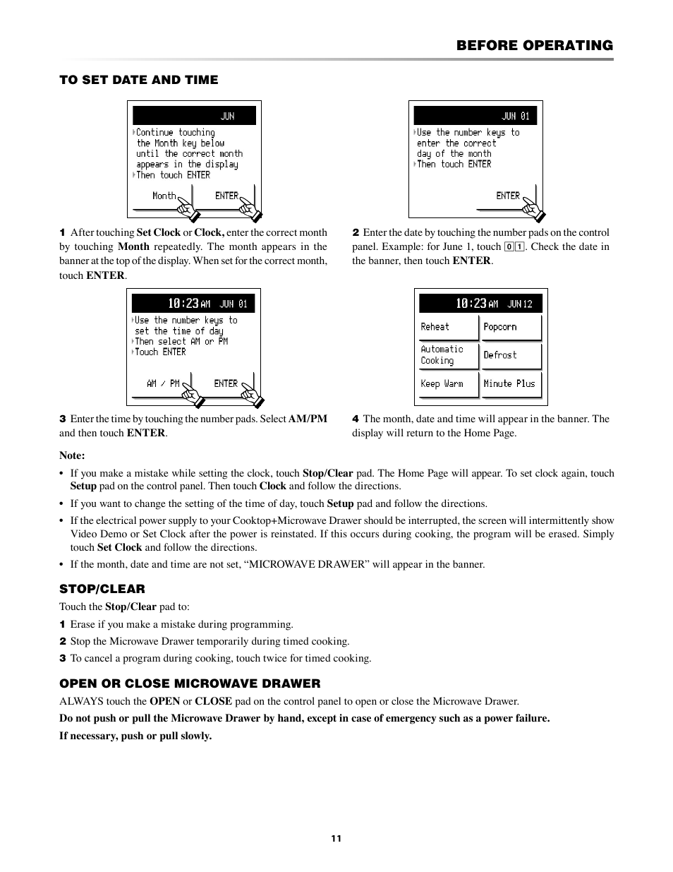 To set date and time, Op/clear, Before operating | Sharp KB-5121K User Manual | Page 11 / 32