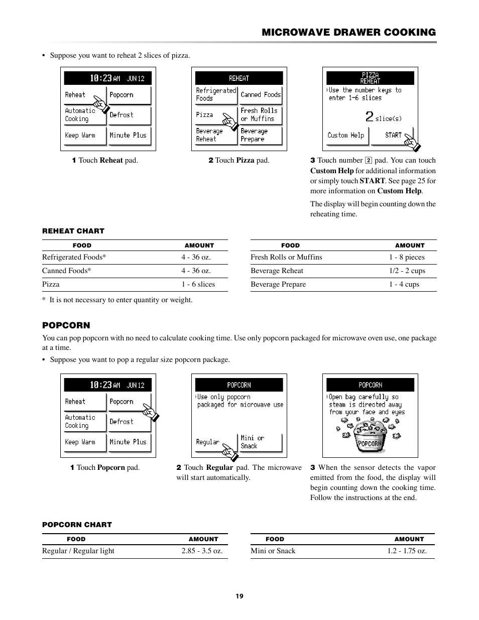 Defrost, Microwave drawer cooking | Sharp KB-5121K User Manual | Page 19 / 32