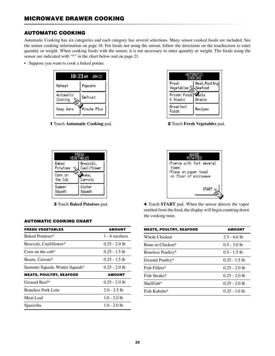 Microwave drawer cooking | Sharp KB-5121K User Manual | Page 20 / 32