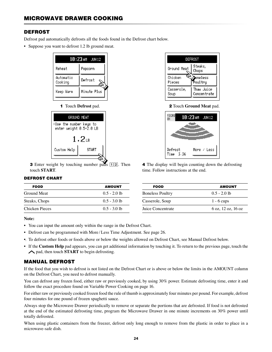 Microwave drawer cooking | Sharp KB-5121K User Manual | Page 24 / 32