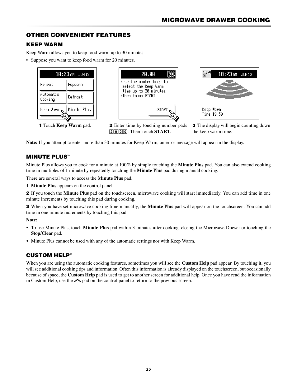 Minute plus, Microwave drawer cooking | Sharp KB-5121K User Manual | Page 25 / 32