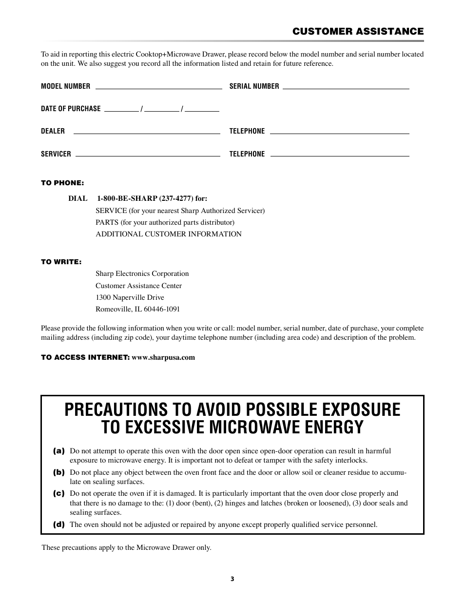 Customer assistance | Sharp KB-5121K User Manual | Page 3 / 32