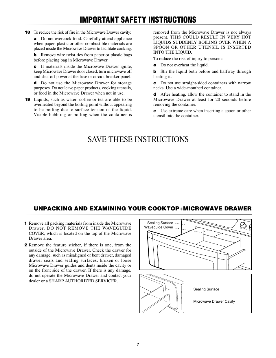 Ve drawer™ -7, Save these instructions, Important safety instructions | Sharp KB-5121K User Manual | Page 7 / 32