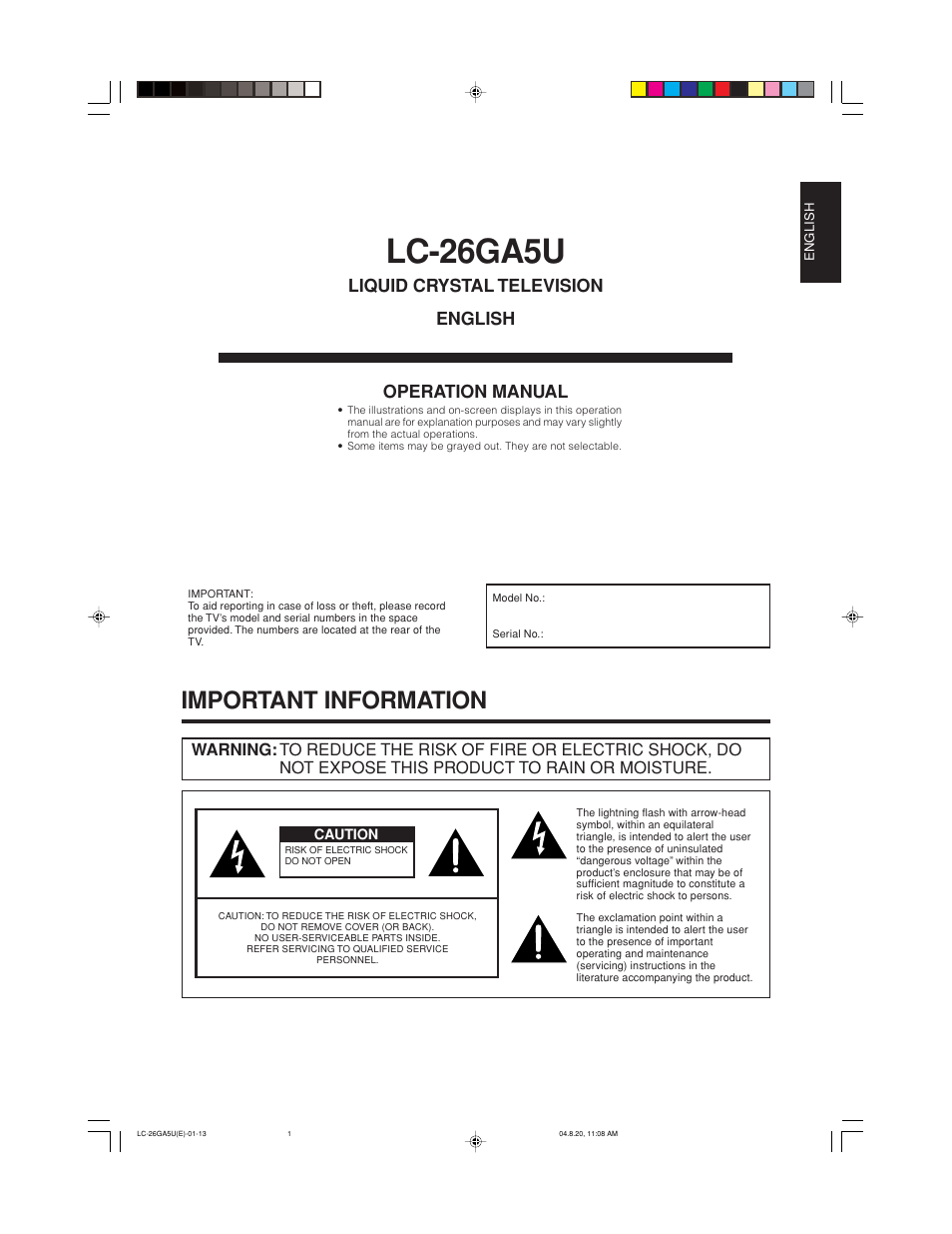 Sharp Aquos LC-26GA5U User Manual | 62 pages