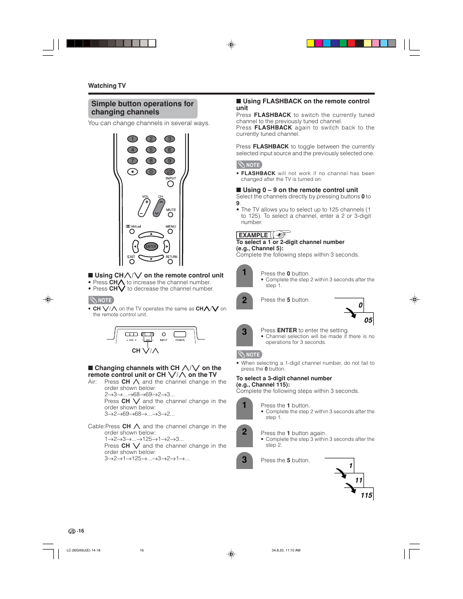 Simple button operations for changing channels | Sharp Aquos LC-26GA5U User Manual | Page 16 / 62