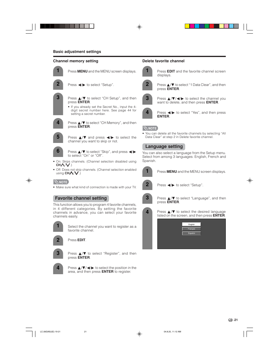Sharp Aquos LC-26GA5U User Manual | Page 21 / 62
