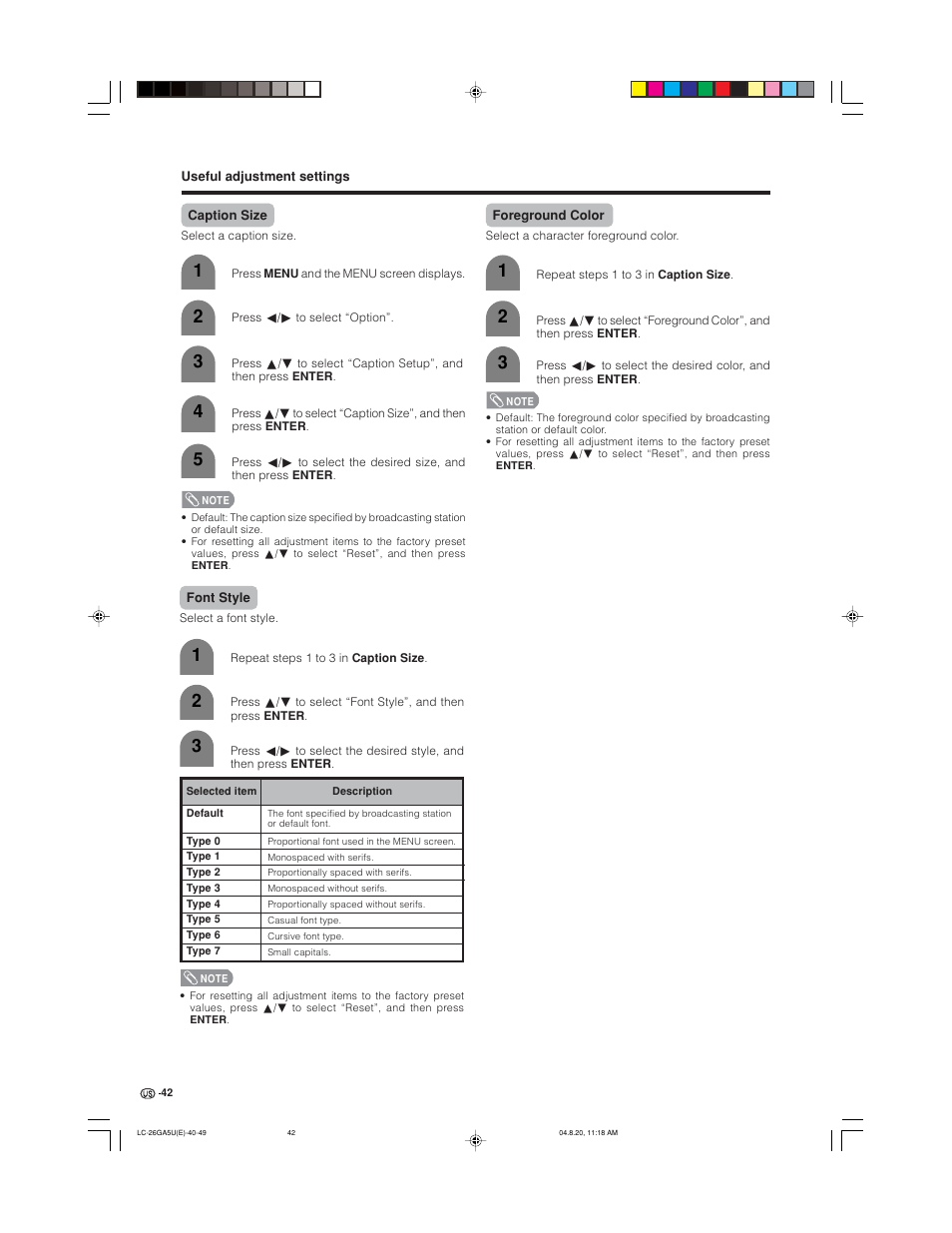 Sharp Aquos LC-26GA5U User Manual | Page 42 / 62
