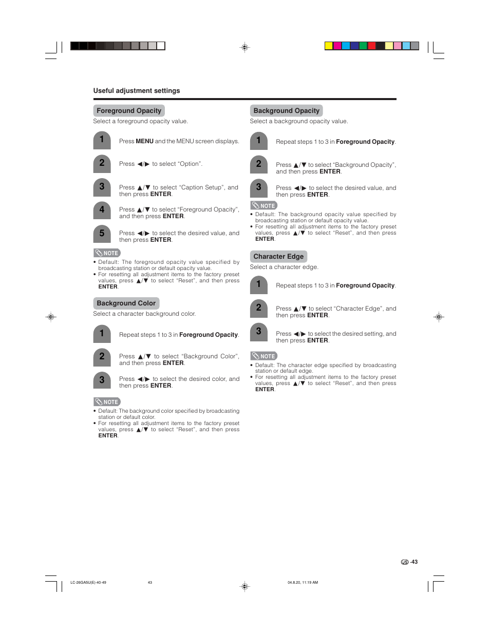 Sharp Aquos LC-26GA5U User Manual | Page 43 / 62