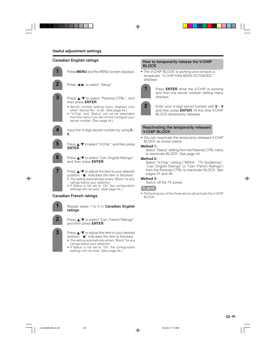 Sharp Aquos LC-26GA5U User Manual | Page 49 / 62
