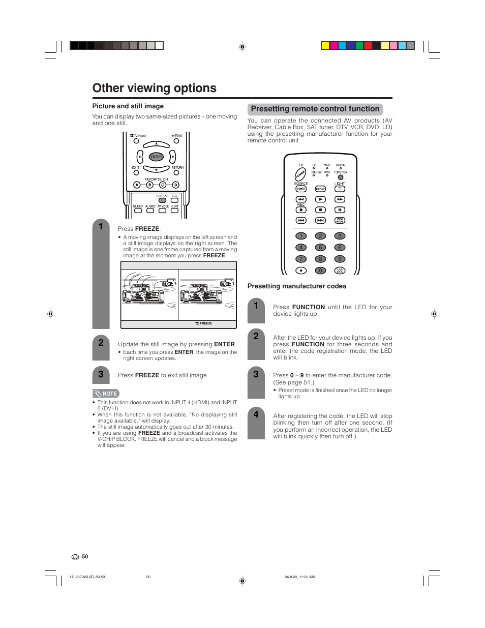 Other viewing options | Sharp Aquos LC-26GA5U User Manual | Page 50 / 62