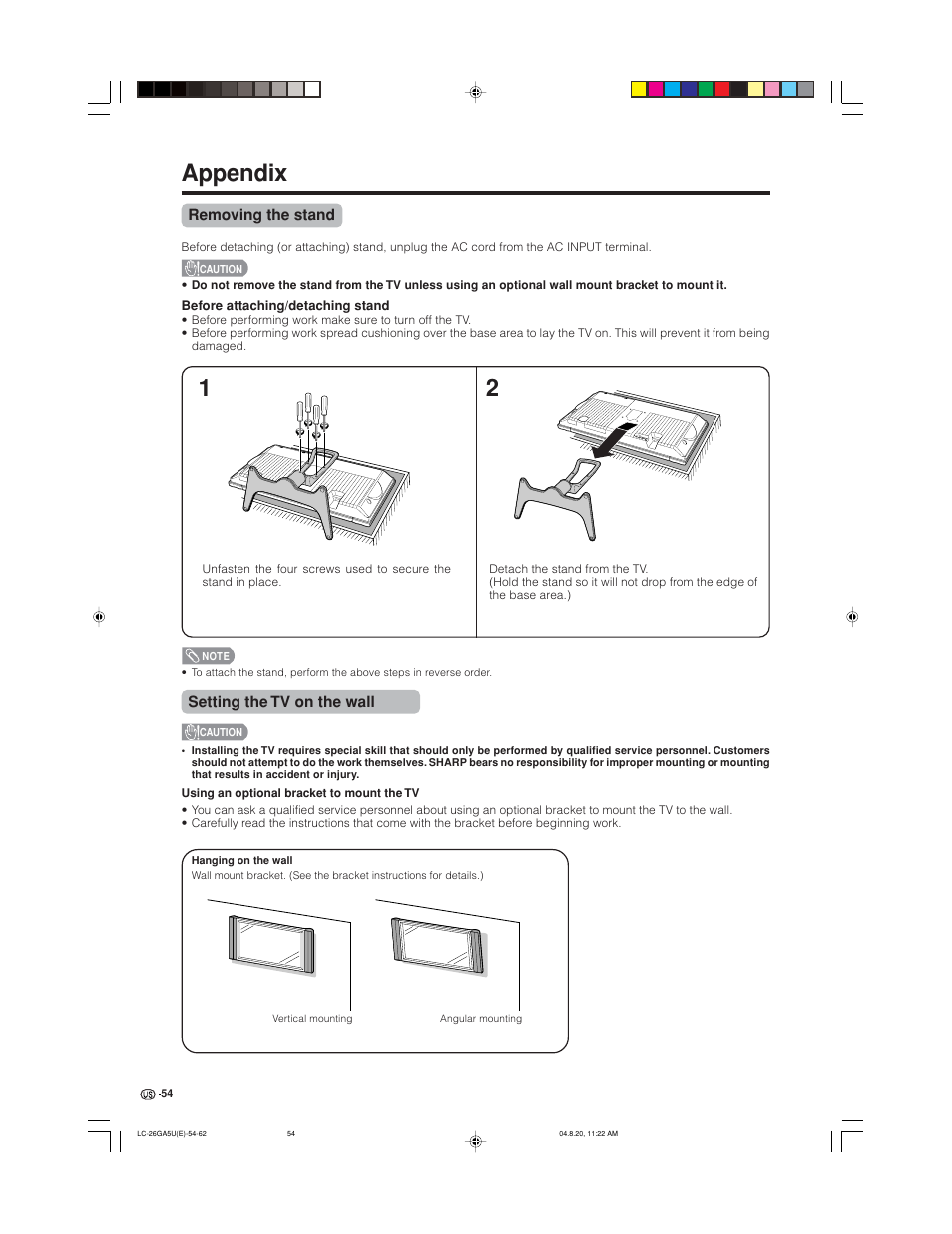 Appendix | Sharp Aquos LC-26GA5U User Manual | Page 54 / 62