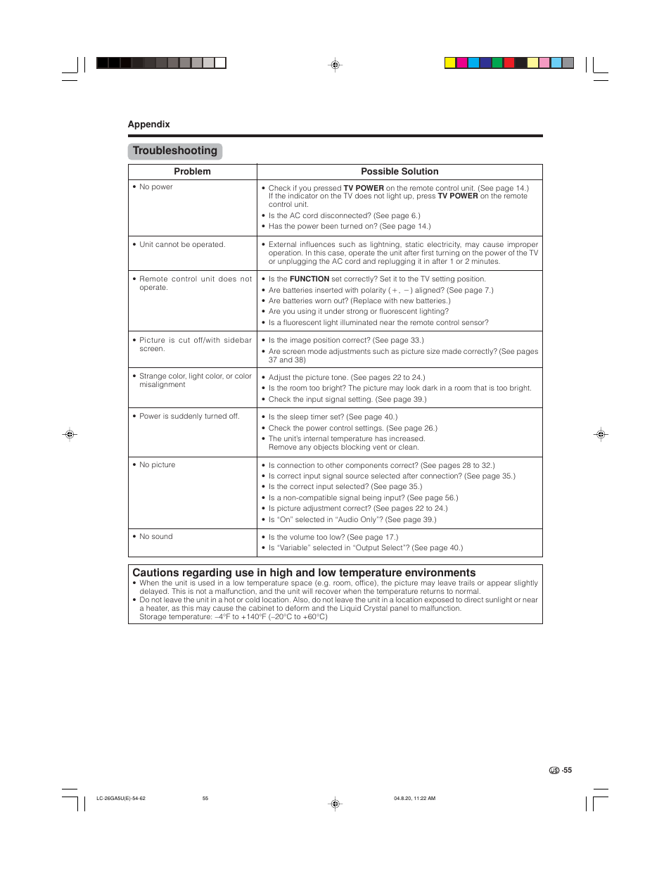 Sharp Aquos LC-26GA5U User Manual | Page 55 / 62