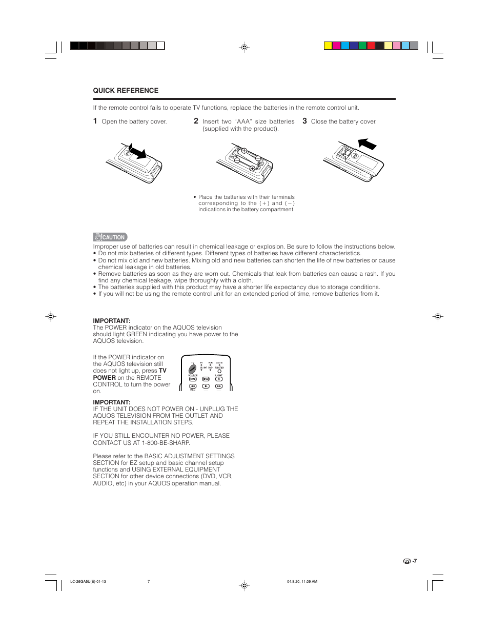 Sharp Aquos LC-26GA5U User Manual | Page 7 / 62