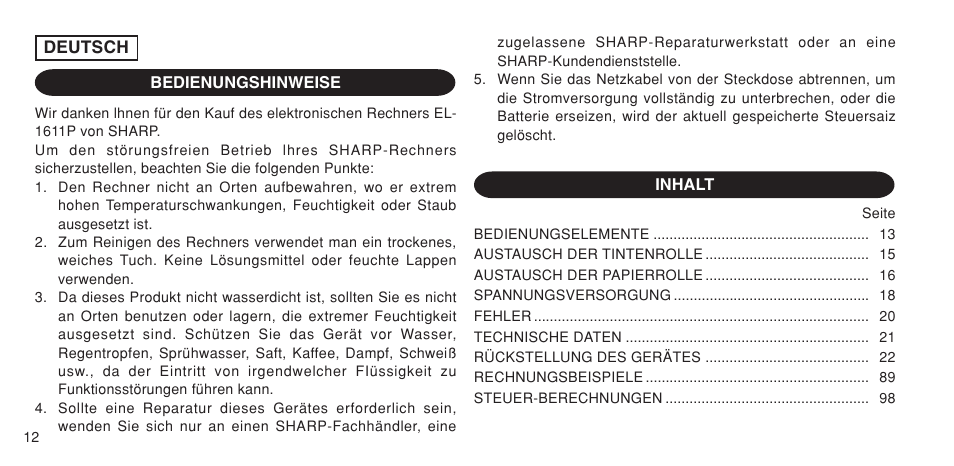 Sharp EL-1611P User Manual | Page 14 / 104