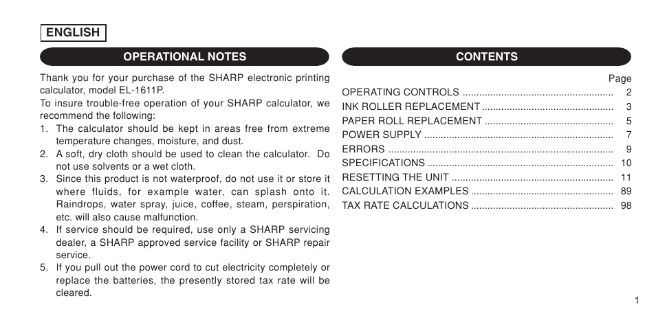 Sharp EL-1611P User Manual | Page 3 / 104