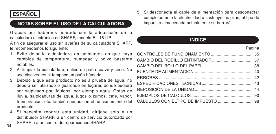 Sharp EL-1611P User Manual | Page 36 / 104