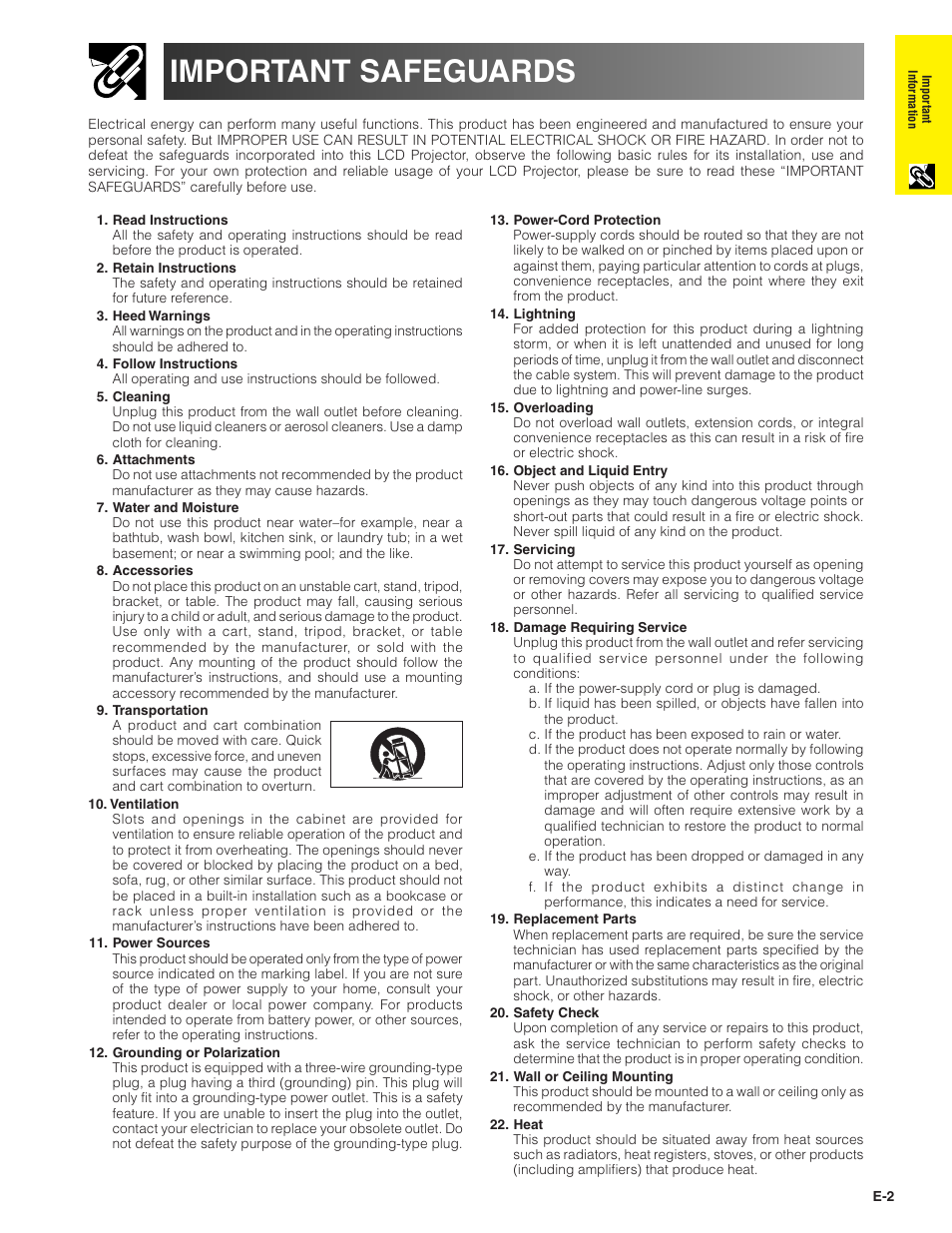 Important safeguards | Sharp Conference Series XG-V10WU User Manual | Page 3 / 90