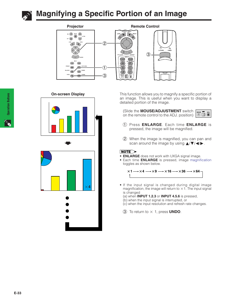 Magnifying a specific portion of an image, Magnifying a specific portion, Of an image | Magnifying a specific portion of an image s | Sharp Conference Series XG-V10WU User Manual | Page 34 / 90