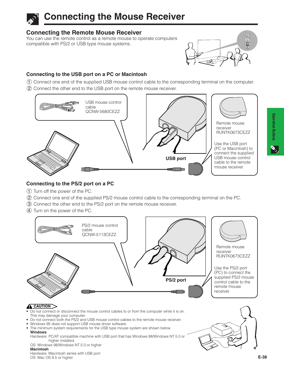Connecting the mouse receiver, Connecting the remote mouse receiver | Sharp Conference Series XG-V10WU User Manual | Page 39 / 90