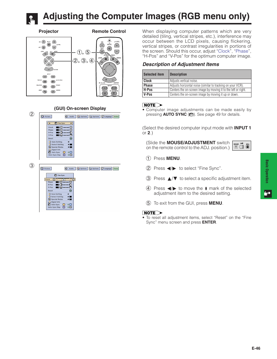 Adjusting the computer images (rgb menu only), Adjusting the computer images, Rgb menu only) | Sharp Conference Series XG-V10WU User Manual | Page 47 / 90