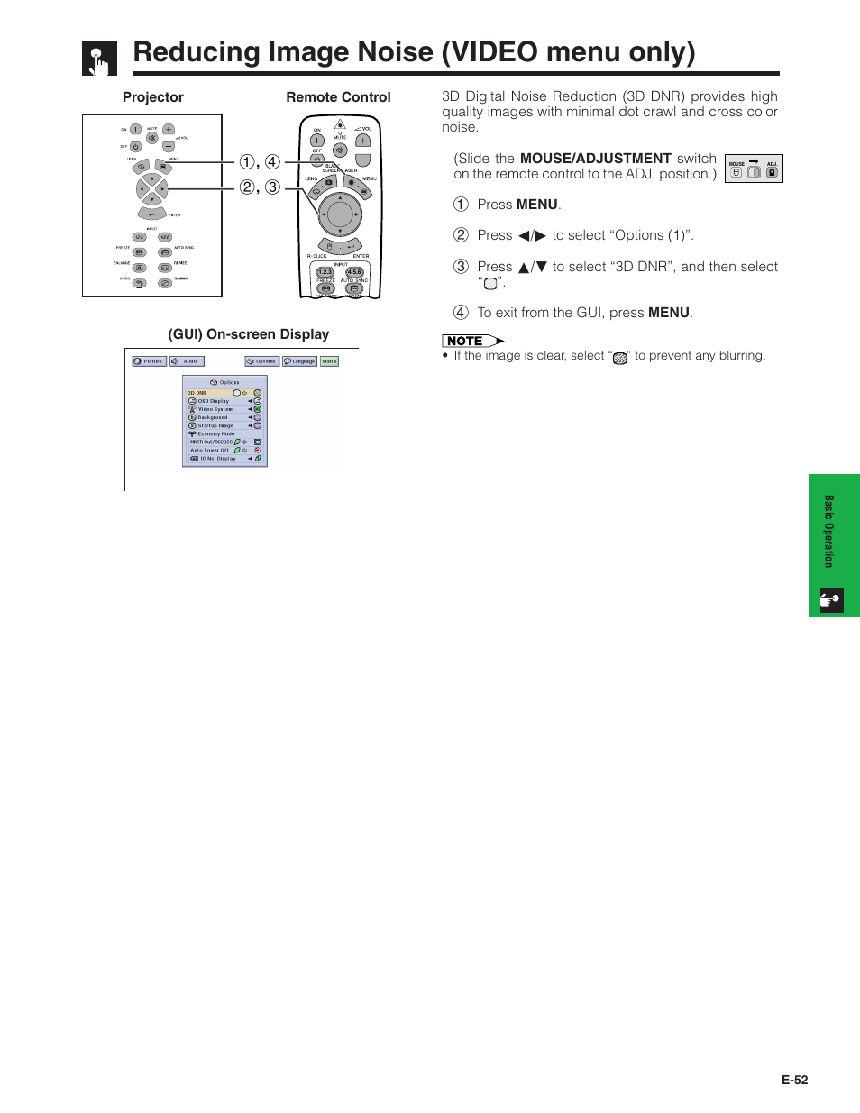 Reducing image noise (video menu only), Reducing image noise, Video menu only) | Sharp Conference Series XG-V10WU User Manual | Page 53 / 90