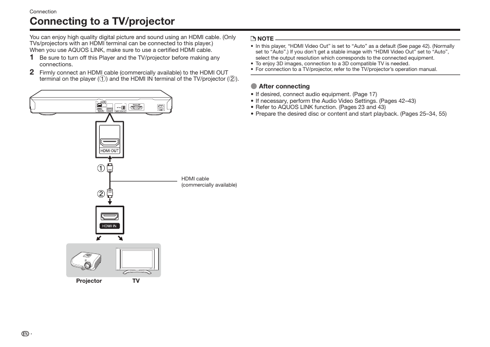 Connecting to a tv/projector | Sharp BD-HP75U User Manual | Page 18 / 74