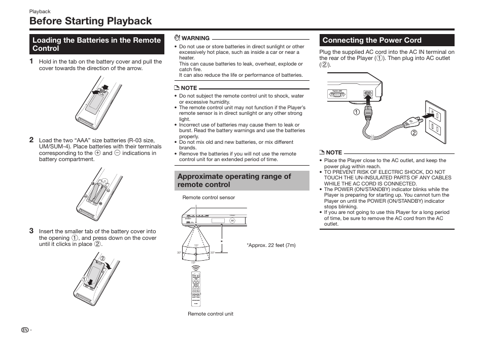 Before starting playback | Sharp BD-HP75U User Manual | Page 22 / 74