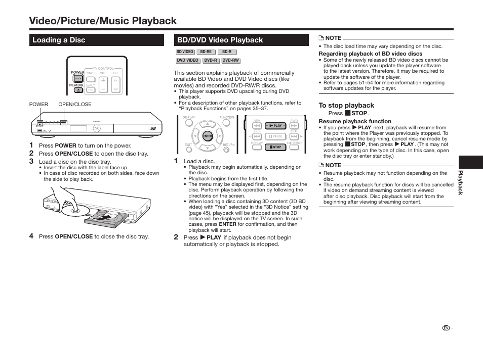 Video/picture/music playback | Sharp BD-HP75U User Manual | Page 27 / 74