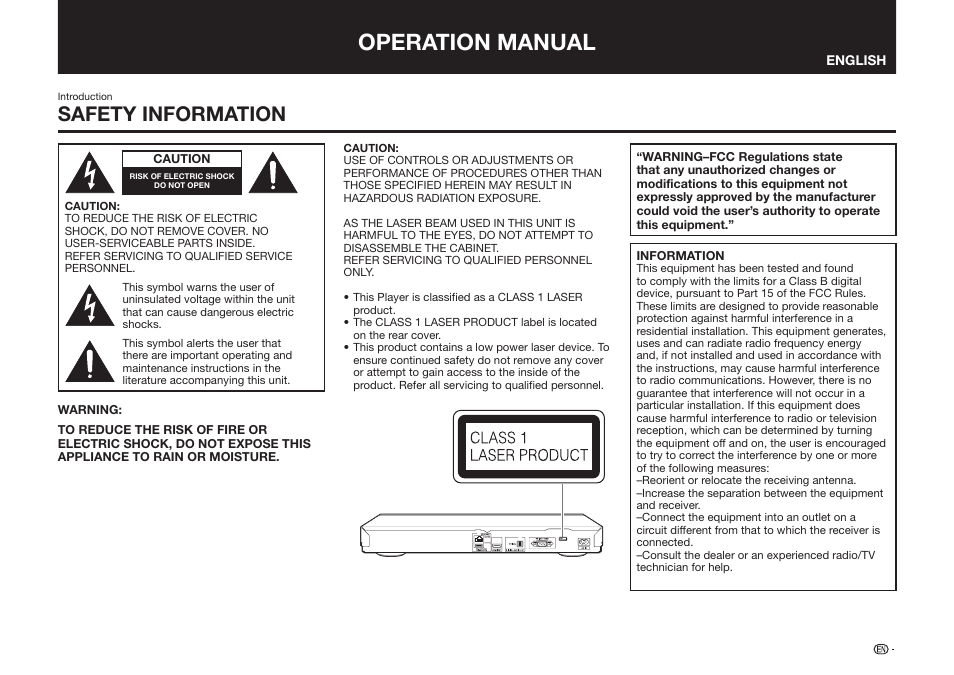 Operation manual, Safety information | Sharp BD-HP75U User Manual | Page 3 / 74