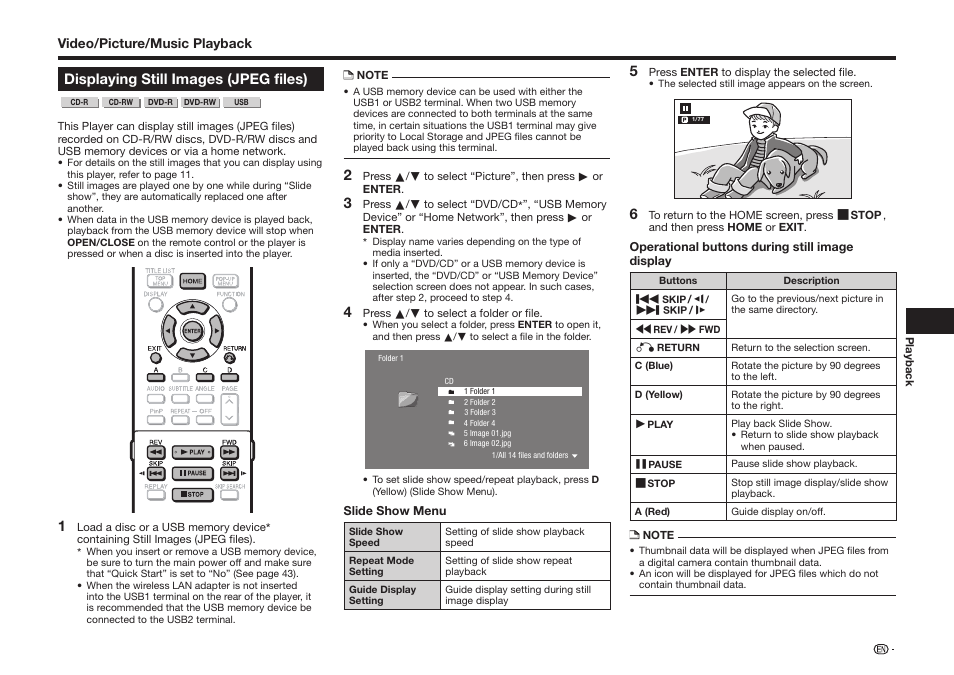 Displaying still images (jpeg files) | Sharp BD-HP75U User Manual | Page 35 / 74