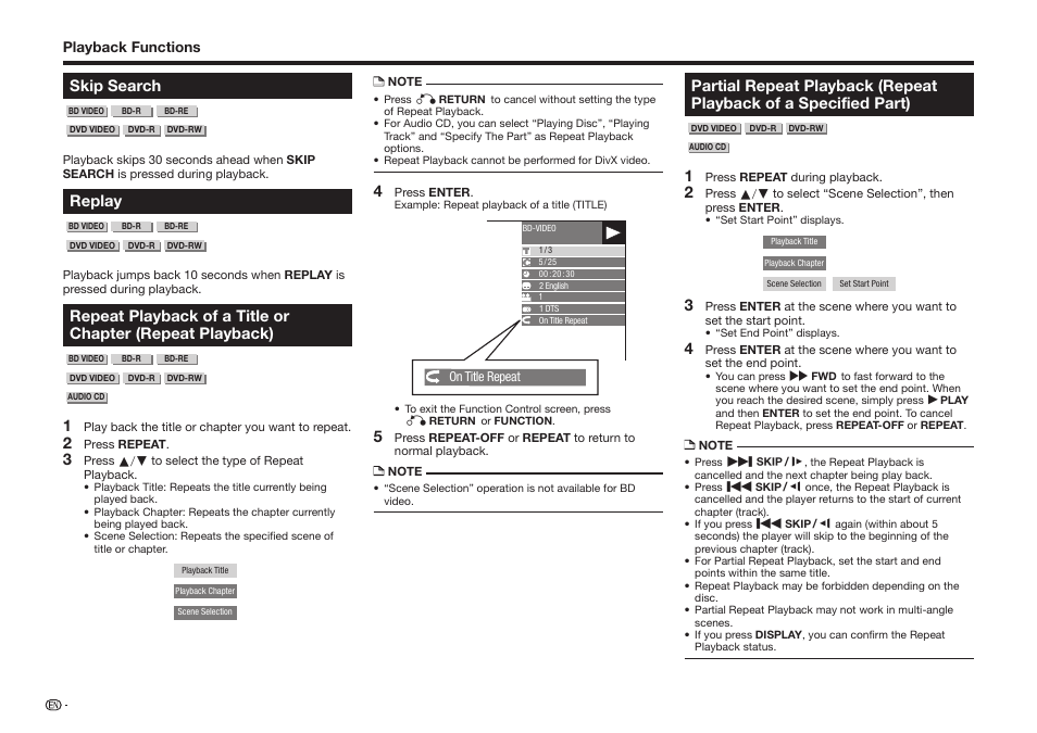 Skip search, Replay | Sharp BD-HP75U User Manual | Page 38 / 74